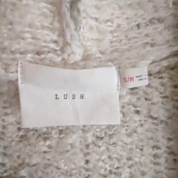 LUSH Cream Cocoon Sweater Size M Loose Casual Oversized Slouchy Kimono Metallic - Picture 10 of 12